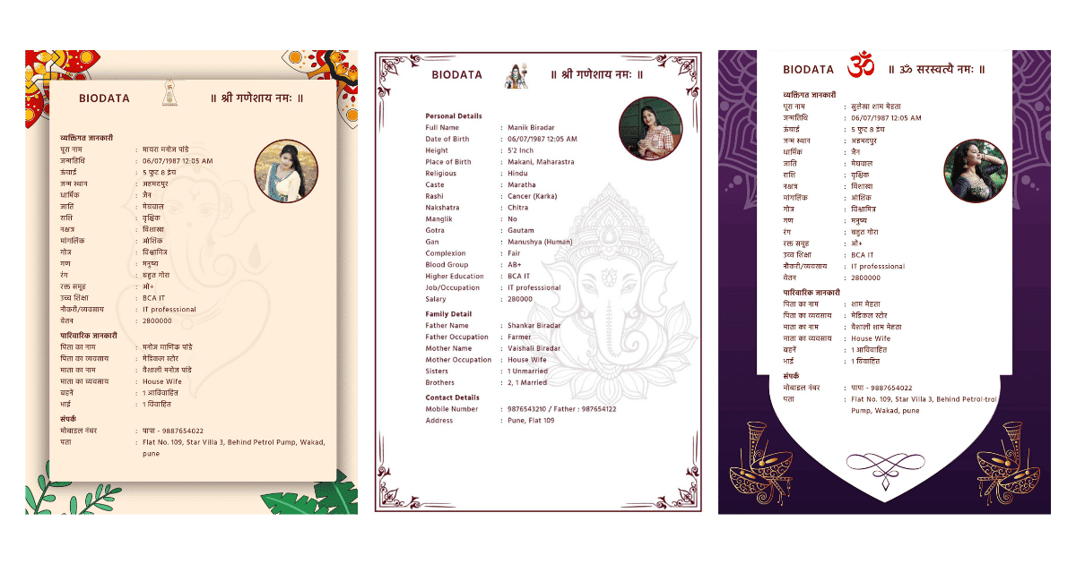 Professional Marriage Biodata Template